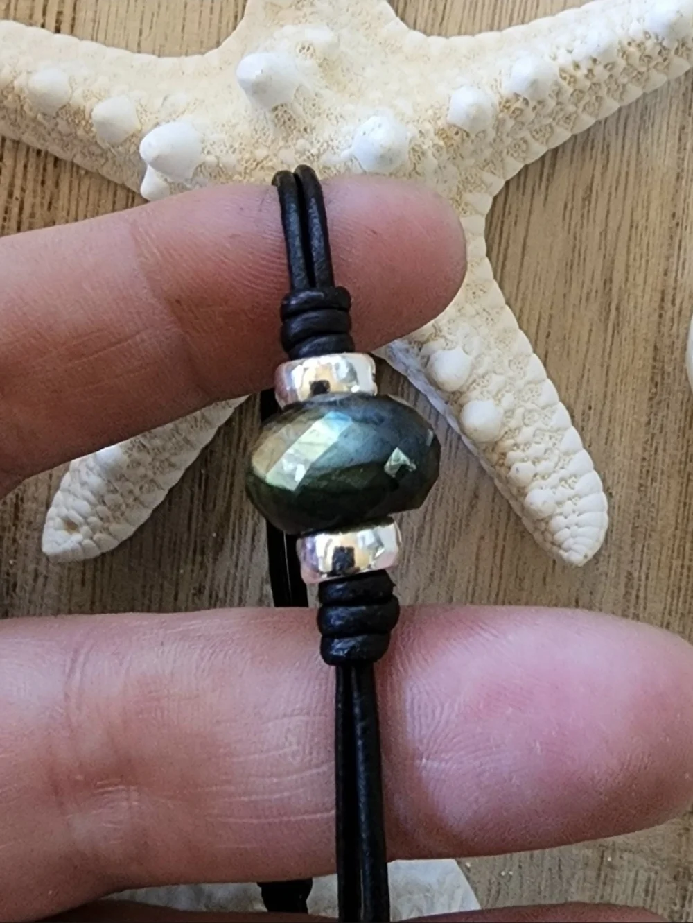 Bracelet labradorite bead bangle sterling silver black natural Tahitian Pearl - Picture 2 of 2